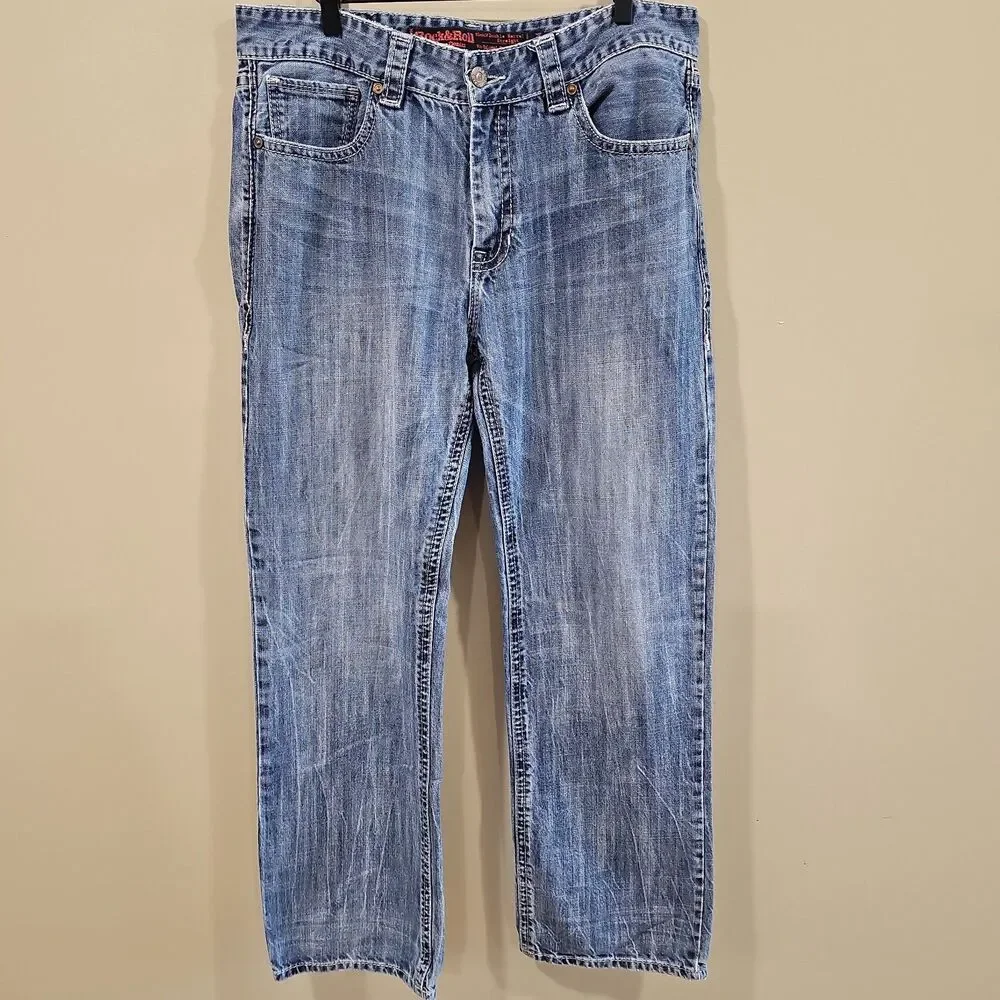 Rock And Roll Cowboy Jeans Men 36x34 Blue Denim Double Barrel Straight Relaxed